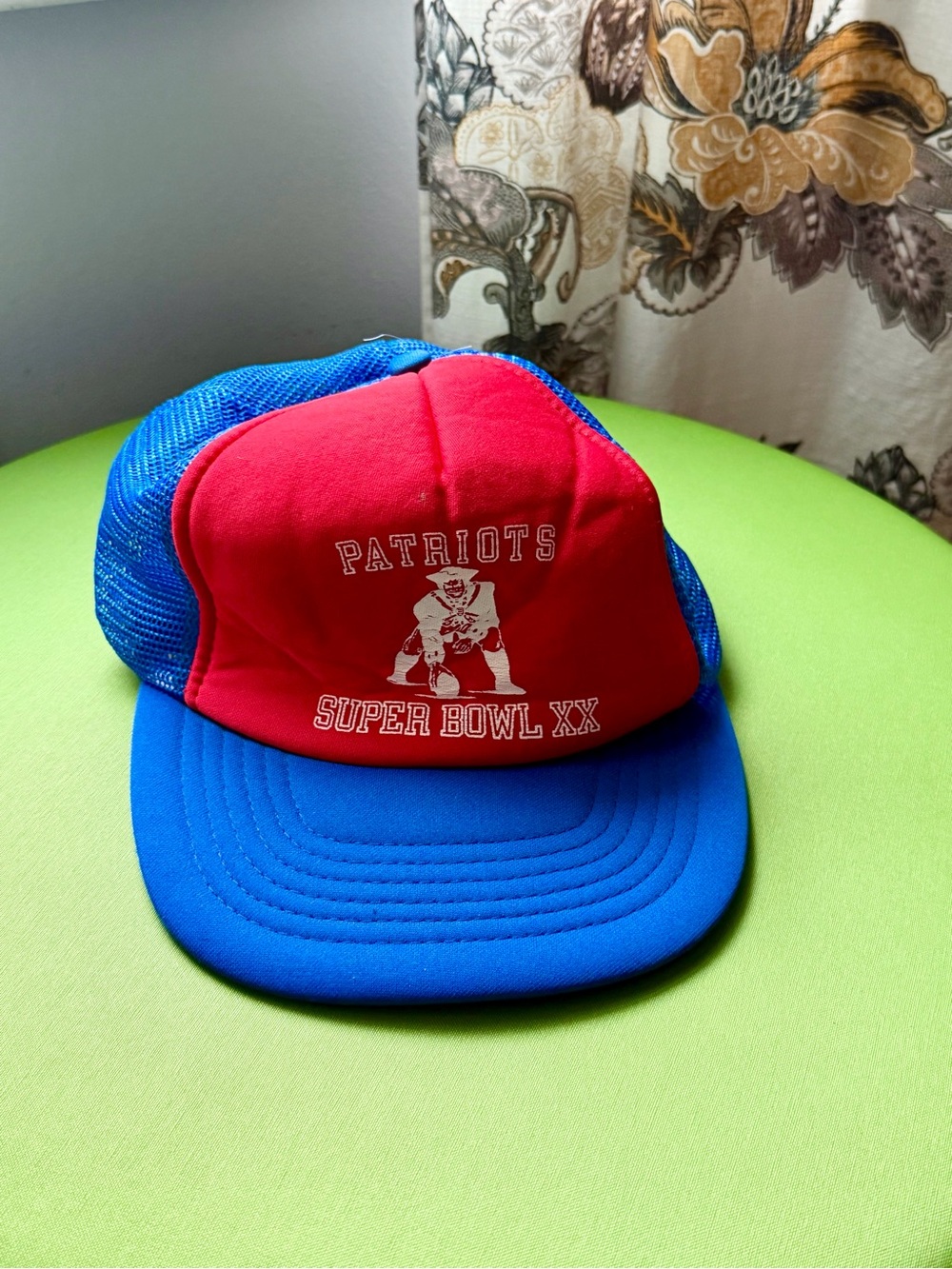 Vintage Patriots Super Bowl XX Red and Blue Trucker Hat